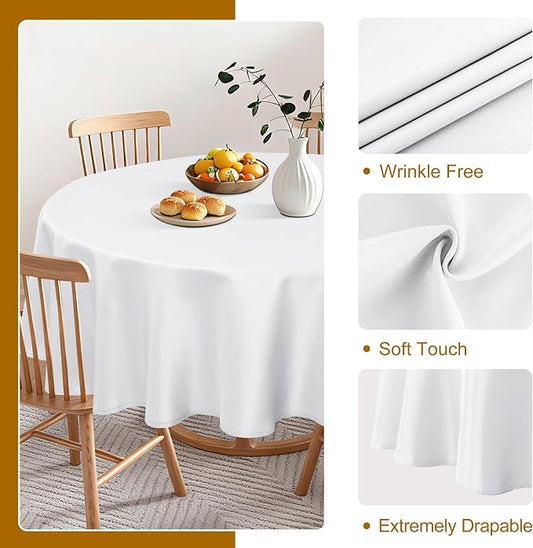 DWCN Round Tablecloth 60 Inch - Waterproof & Stain Resistant Spillproof Washable Polyester Fabric for Dining Room Kitchen, Dining, Party, Weddings and Restaurants, White