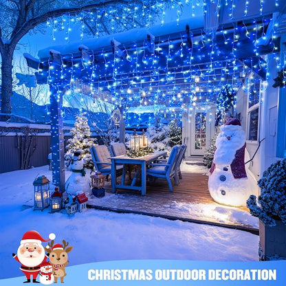 JMEXSUSS 400 LED 38.8 Ft Blue & White Icicle Christmas Lights for Outside | Connectable Icicle String Lights Plug in with Remote, 8 Modes Christmas Lights Indoor Outdoor for Party Christmas Eave Decor