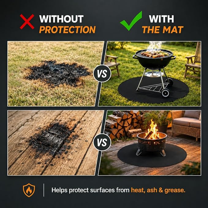 36inch Fire Pit Mat, Round Under Grill Blanket for Outdoor Grill, Fireproof Mat, Oil Proof Waterproof Under Floor BBQ Accessories Protector for Solo Stove Accessories