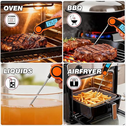 Meat Thermometer Digital Waterproof Instant Read Thermometer for Cooking ℃/℉ Convertible, Food Thermometer with Backlight, Cooking Thermometer for Kitchen Auto-Rotating Display Orange
