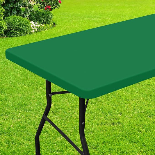 Smiry Rectangle Picnic Table Cloth, Waterproof Elastic Fitted Tablecloths for 8 Foot Tables, Washable Polyester Table Cover for Camping, Indoor and Outdoor (Hunter Green, 30"x96")