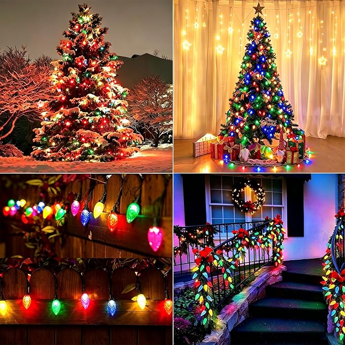 Solar String Strawberry Lights Outdoor 2 Pack 200 LED 80Ft Multi-Color Christmas Fairy Lights with 8 Lighting Modes, Waterproof Solar Lights Outdoor for Garden Christmas Wedding Xmas Tree Decoration