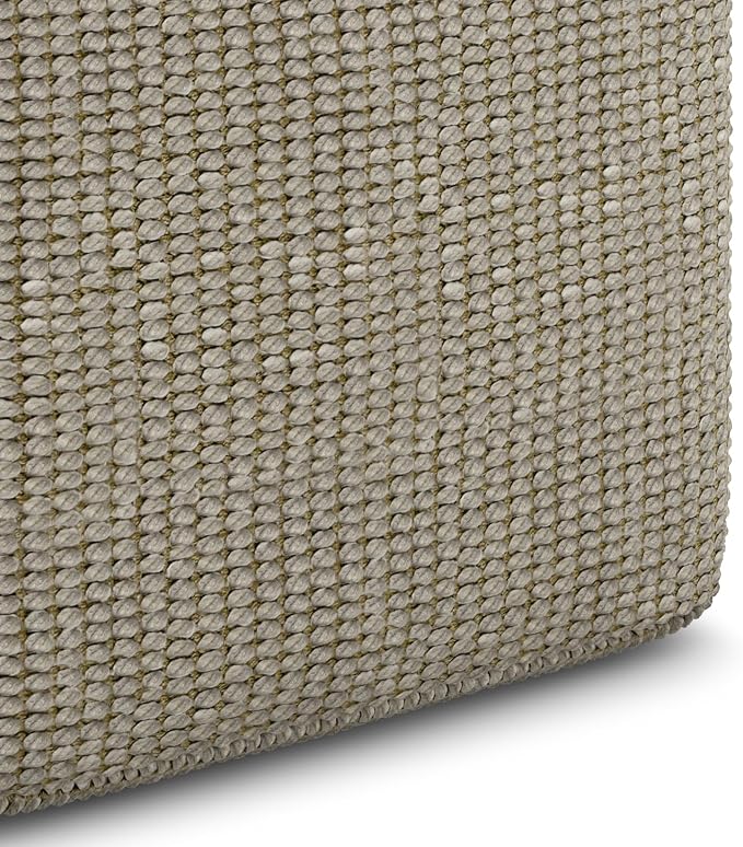 SIMPLIHOME Zelma 18" Wide Square Pouf in Cream/Natural PET Polyester | Versatile boho indoor/outdoor footstool, extra seating for living room or bedroom or patio with assembled design, assembled.