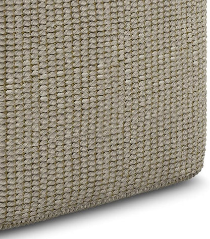 SIMPLIHOME Zelma 18" Wide Square Pouf in Cream/Natural PET Polyester | Versatile boho indoor/outdoor footstool, extra seating for living room or bedroom or patio with assembled design, assembled.