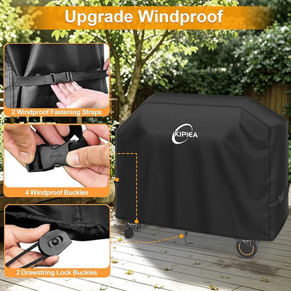 Kipiea Heavy Duty Grill Cover for Traeger Timberline 1300, 600D Oxford Fabric Wood Pellet Smoker Covers Waterproof & Windproof, Pellet BBQ Grill Cover for Outside Anti-UV, No Tear, No Fading