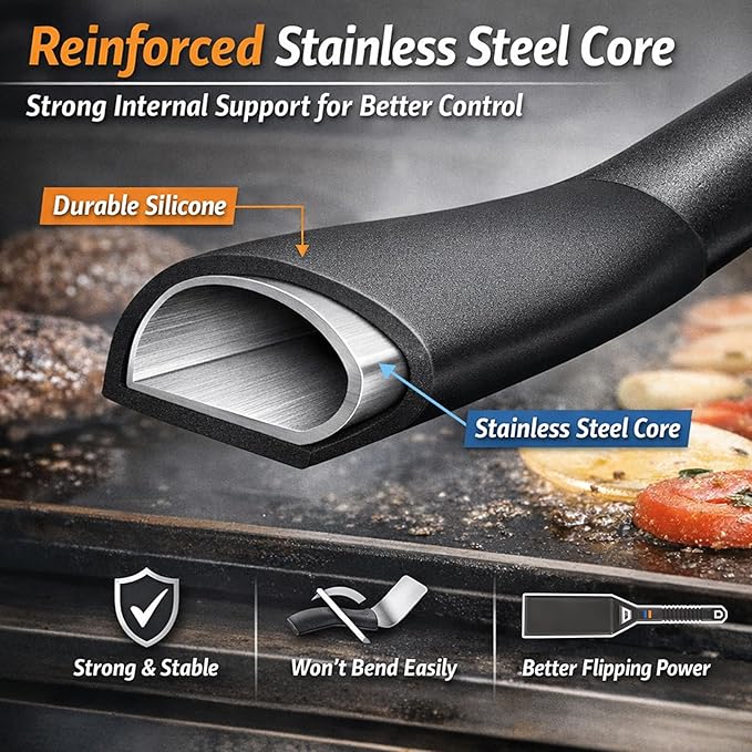 Utheer Griddle Kit, 25" x 16" Pre-Seasoned Cast Iron Flat Top Griddle with Scratch-Free Tools, Universal Grill Griddle for Gas & Charcoal Grills, Camping, Tailgating and BBQ