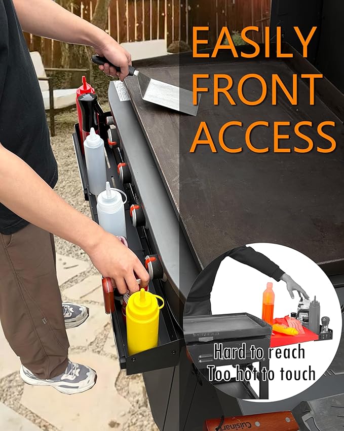 Sivsis Front Griddle Caddy for Blackstone 36 Inch With Two Magnetic Tool Holders, Large Capacity for Blackstone Griddle Accessories 36 Inches Bottle Storage, Easy Front Access, Black Stone Caddy