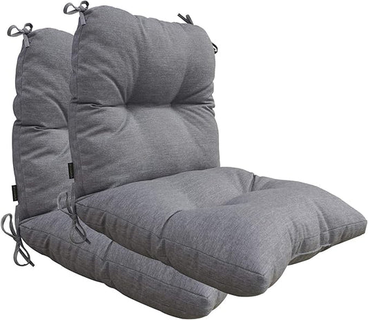 Outdoor Chair Cushions, Fade Resistant Replacement Tufted Cushion for Patio Dining Chair, Set of 2, Light Grey