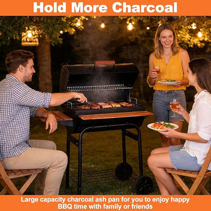 27 Inch Ash Pan Replacement for Chargriller 1224, 1324, 2121, 2222, 2727, 2828, 2929, Charbroil 17302056 Charcoal Grills, Charcoal Tray Grates with 2pcs Fire Grate Hangers for Chargriller Parts