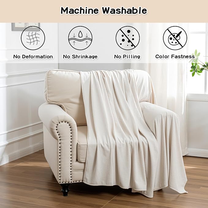 MEETSKY Chair Cover Cat Scratch Proof Recliner Chair Covers, Oversized Armchair Sofa Covers Washable Sofa Slipcover for Single Couch, Soft Small Couch Slipcover for Pets Dogs, 71" x 91", Creamy White