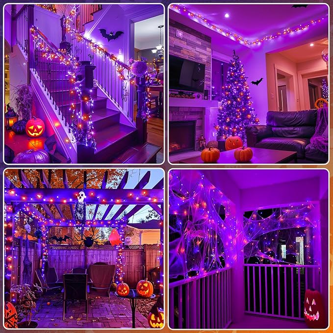 JMEXSUSS 400 LED Orange and Purple Halloween Lights Outdoor Indoor | 132ft Halloween String Lights Plug in, Remote Control Halloween Tree Lights for Yard Tree Porch House Halloween Decorations