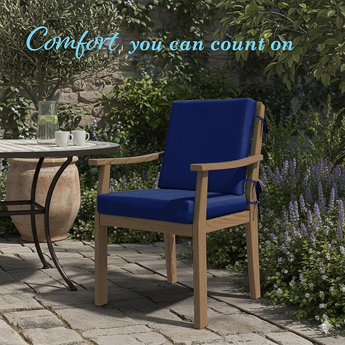California Umbrella Outdoor Dining Chair, Patio Seat Cushion, 20 x 40 Inch, Premium Outdoor Memory Foam, Fade Resistant Sunbrella Fabric, Fabric Ties,True Blue