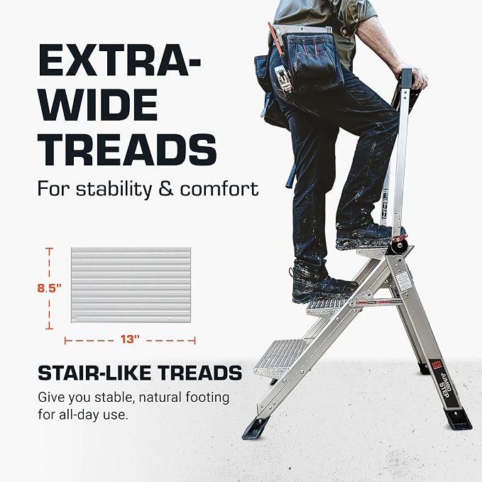Little Giant Ladders, Jumbo Step, 2-Step, 2 foot, Step Stool, Aluminum, Type 1AA, 375 lbs weight rating, (11902), Silver