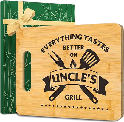 Gifts for Uncle, Unique Bamboo Cutting Board - Best Father's Day, Birthday, and Christmas Gifts from Niece or Nephew - Everything Tastes Better on Uncle's Grill