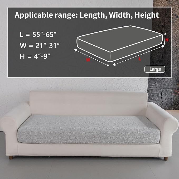 OHSIO Couch Cushion Covers for Sectional Sofa, Stretch Soft Sofa Slipcovers Washable Wear-Resistant Universal Furniture Protector for Living Room(1 Piece Large Cover, Light Gray)