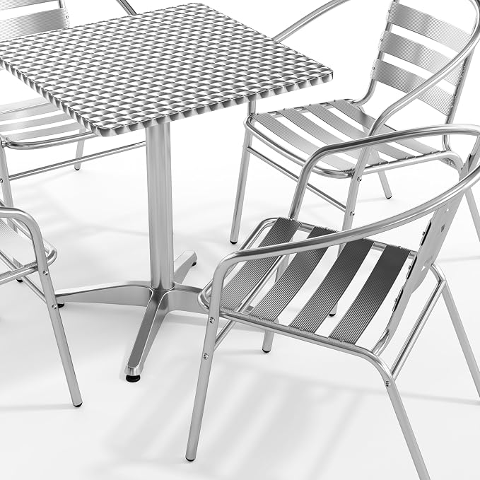 Flash Furniture 23.5 in Aluminum Square Bistro Table with 4 Chairs | Indoor/Outdoor Use, Slat Back, Slat Back Chairs
