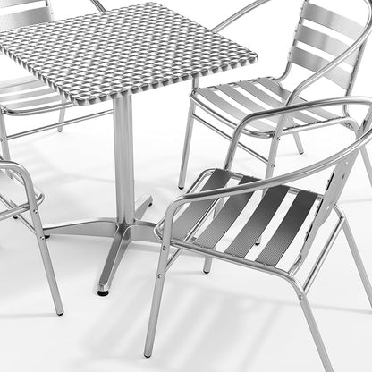 Flash Furniture 23.5 in Aluminum Square Bistro Table with 4 Chairs | Indoor/Outdoor Use, Slat Back, Slat Back Chairs