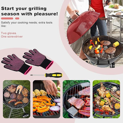 Charcoal Grills, Outdoor BBQ Grill with Side Table, Charcoal Grill with Wheels for Outdoor Grilling/Tabletop Cooking-Red