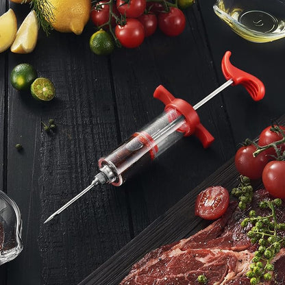 JY COOKMENT Meat Injector Syringe, 1-oz Marinade Flavor Injector with 2 Professional Needles,1 Cleaning Brushes