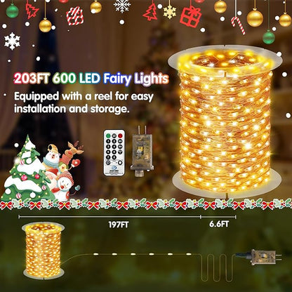 KNONEW 532FT Outdoor Christmas Fairy Lights Plug in,1600 LED String Lights Outdoor Waterproof 8 Modes Memory Times for Wedding Bedroom Walls Garden Trees Decoration(Warm White)