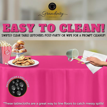 Grandipity 12 Pack Premium Disposable Plastic Tablecloth 84" Inch Decorative Round Table Cover - Hot Pink