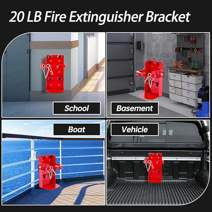 𝙐𝙥𝙜𝙧𝙖𝙙𝙚 Heavy Duty Fire Extinguisher Bracket，Wall Mount Fire Extinguisher Holder-St12 Steel, Fit 20 lb Dry/10 lb CO2 Extinguisher for School Boat Truck Replace amerex 809, 3-Yr Service