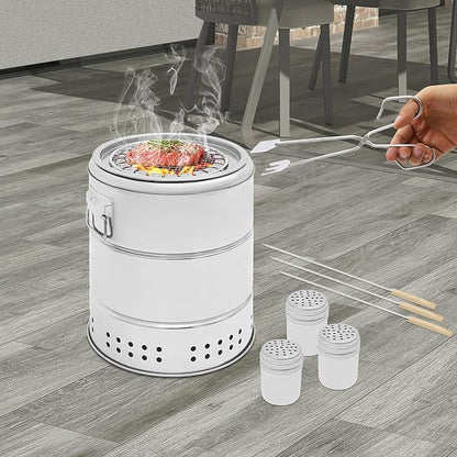Portable Smokeless Barbecue Charcoal Barrel Grill Large Portable Charcoal Grills with 22 Skewers & Grill Mesh & Grease Tray BBQ Grill Barrel for Small Barbecues Picnics Camping
