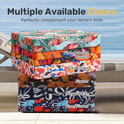 UNIKOME Outdoor Chair Cushions Pack of 4, Water Resistant Patio Cushions with Ties, High Density Sponge Filling Square Corner Seat Cushions for Outdoor Furniture, 18.5"*16"*3", Pink Flamingos