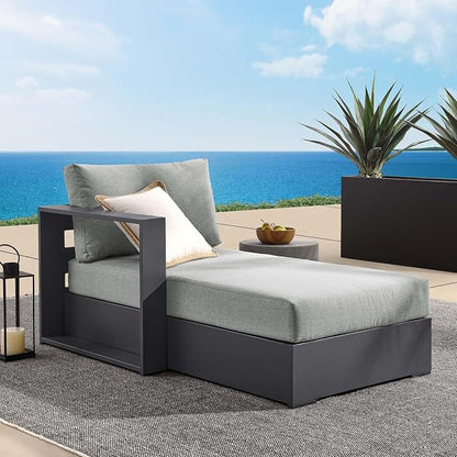Modway Tahoe Aluminum Outdoor Chaise Lounge Gray with Weather-Resistant Cushions, Modular Left-Facing Patio Lounger for Pool Furniture or Sectional Sofa Set