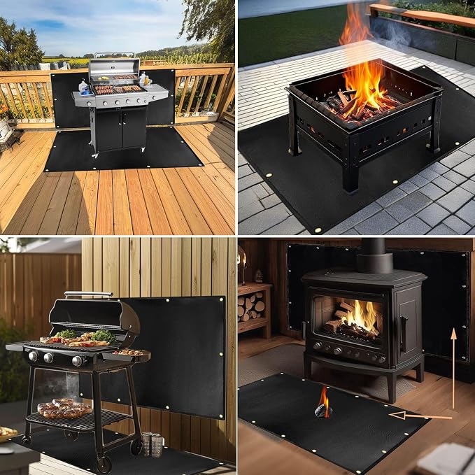 60x40''Grill Mats for Outdoor Grill, Fireproof Heat Shield for Grill, | Protecting Deck Railing Wall From Grill Heat and Oil Stain,Prevent Fence and Wall From Being Blackened by BBQ Smoke.