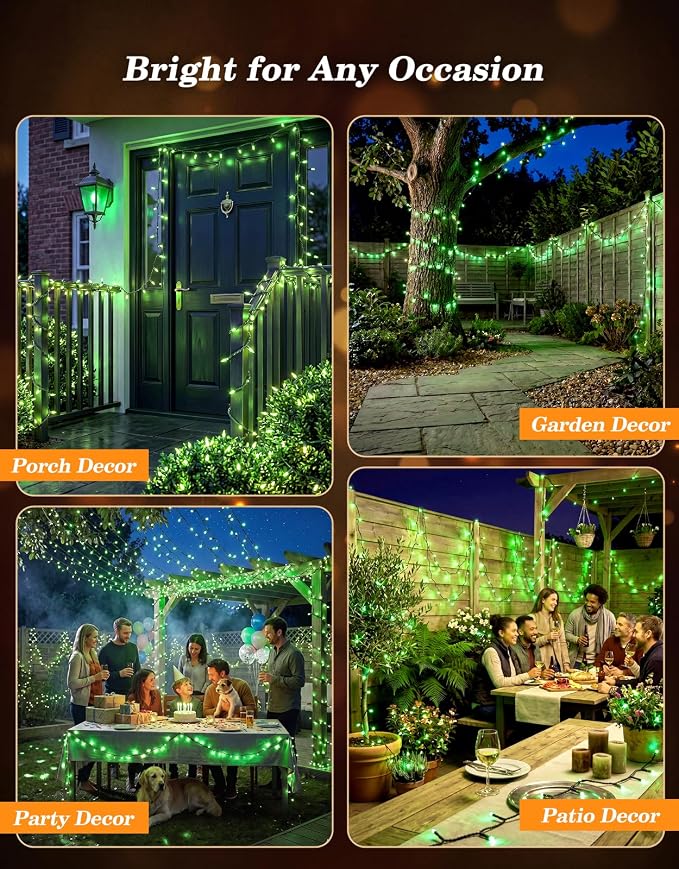 LitHome 2 Pack Solar String Lights Outdoor with Remote, Total 200LED 66FT | Solar Christmas Lights Outside Waterproof, 8 Modes String Light for Xmas Patio Garden Party Yard Tree Decor, Green