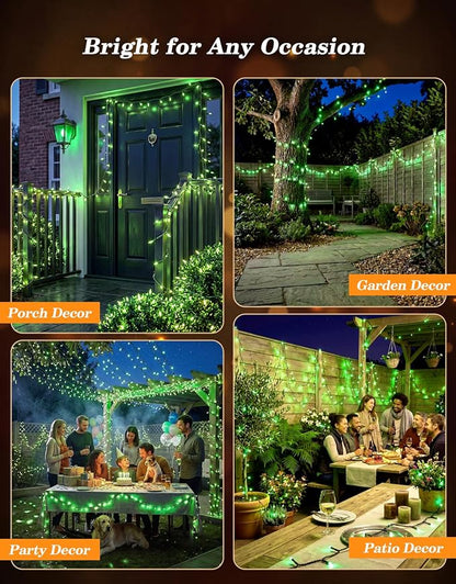LitHome 2 Pack Solar String Lights Outdoor with Remote, Total 200LED 66FT | Solar Christmas Lights Outside Waterproof, 8 Modes String Light for Xmas Patio Garden Party Yard Tree Decor, Green