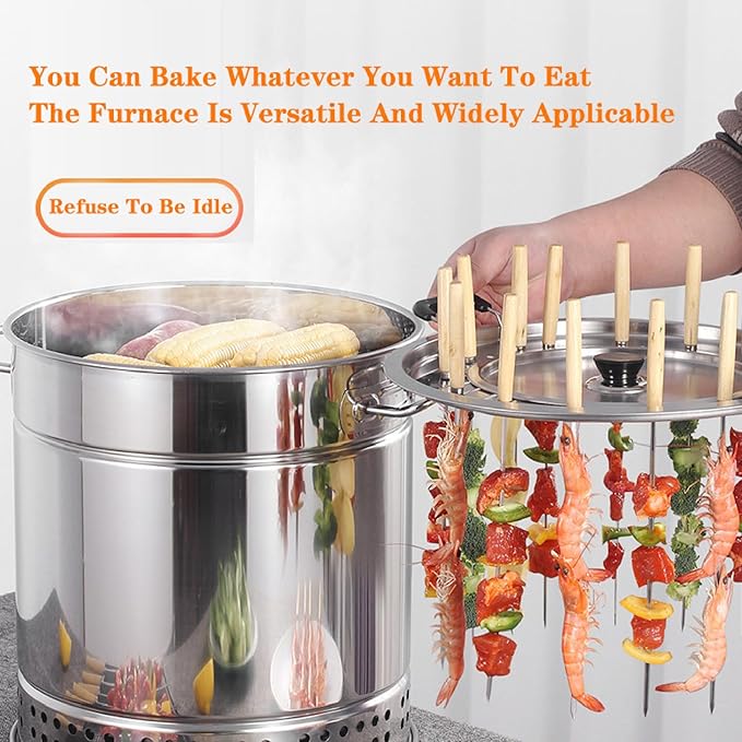 APLUSH Portable Vertical Charcoal Smoker Grill,Barrel Stainless Steel Split Oven, 360° All Round Roasting,Outdoor Camping Smokeless Charcoal Barbecue Hanging Stove,Large