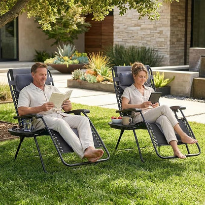 Zero Gravity Lawn Chairs, Oversized Padded Outdoor Chairs with Cup Holder | Oversized Zero Gravity Design, Weightless Comfort with Padded Support, Adjustable Recline, Cup Holder for Lawn and Camping.