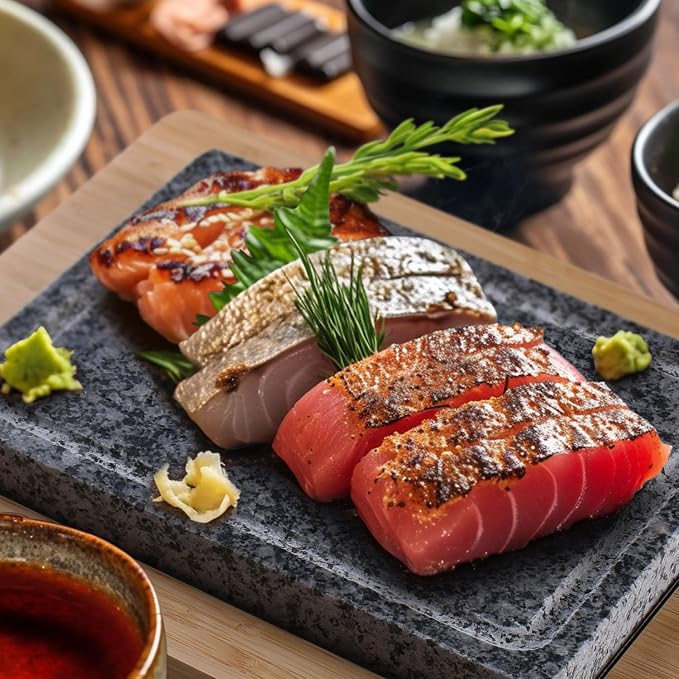 Artestia Steak Stone Grill Set with 2 Natural Steak Stones & 1 Bamboo Tray – Restaurant-Style Hot Stone Cooking Set for Sizzling Steak, BBQ, Hibachi, Indoor Tabletop Grilling