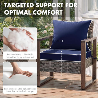 MIULEE Navy Outdoor Seat Cushion 22x24 Inch Waterproof Cushion | Deep Seat and Back Cushion for Patio Furniture Chair Sofa Couch, Fade Resistant, Handle and Adjustable Straps