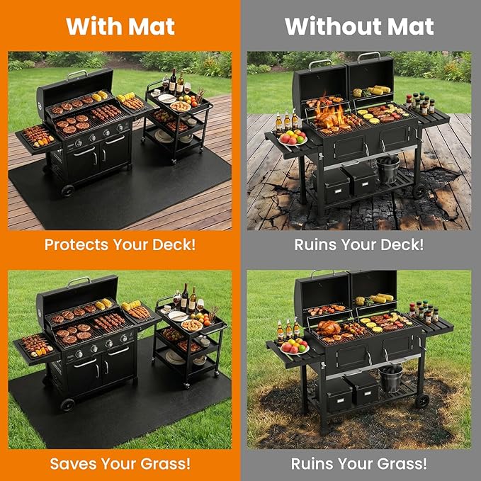 Large 90 x 52 inches Under Grill Mats for Outdoor Grill | Double-Sided Fireproof | Waterproof | Oil-Proof | Easy to Clean | Indoor Fireplace/Fire Pit Mat | Premium BBQ Mat for Deck Patio Lawn