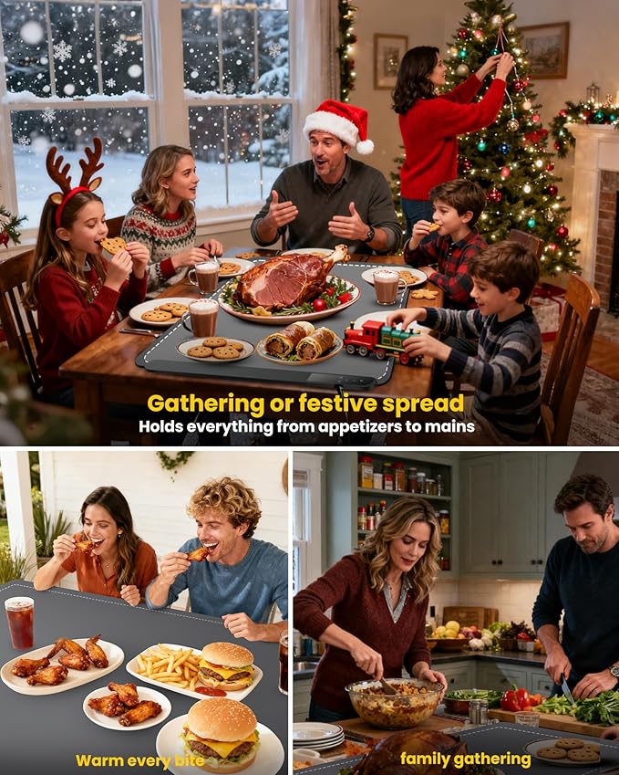Upgrade Graphene Large Food Warming Mat 500W 24"x16" with Insulation Pad for Countertop, Chafing Dishes for Buffet, Food Warmer for Parties, Portable Heating Pad for Kitchen, 6-Level Temp 6-Hour Timer