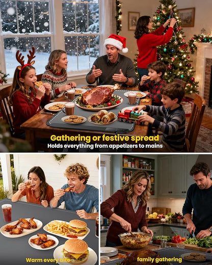 Upgrade Graphene Large Food Warming Mat 500W 24"x16" with Insulation Pad for Countertop, Chafing Dishes for Buffet, Food Warmer for Parties, Portable Heating Pad for Kitchen, 6-Level Temp 6-Hour Timer