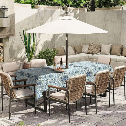 Outdoor Rectangle Tablecloth, 60×84 Inch Water Repellent Picnic Table Cover with Umbrella Hole Zipper for Patio Family Meal, Celadon Wreath