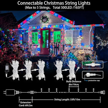 33FT 100 LED Multicolor Christmas Fairy Twinkle String Lights Indoor | 8 Modes with Memory, Connectable, IP65 Waterproof, Transparent Wire, Up to 5 Sets, Widely use for Classroom, Bedroom, dorm