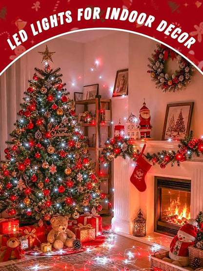 4Pack 60LED Fairy Lights Battery Operated with Timer, 20 FT Red and White | Cuttable Copper Wire, Waterproof Battery String Lights for Indoor Outdoor, Wedding, Bedroom, Home, DIY, Christmas Decorations