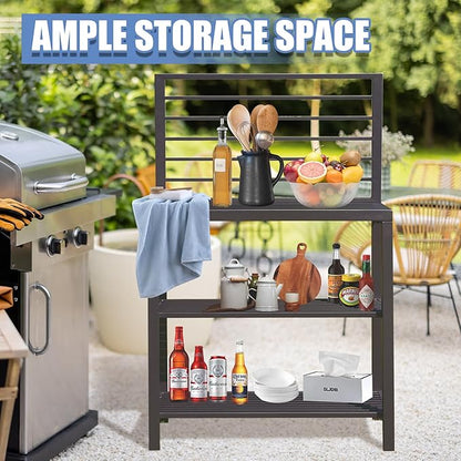 Domi Outdoor Kitchen Island with Storage, Aluminum Kitchen Storage Island Kitchen Food Prep Table with Double Storage Rack, Freestanding Bar Center with Protective Cover Indoor Outdoor