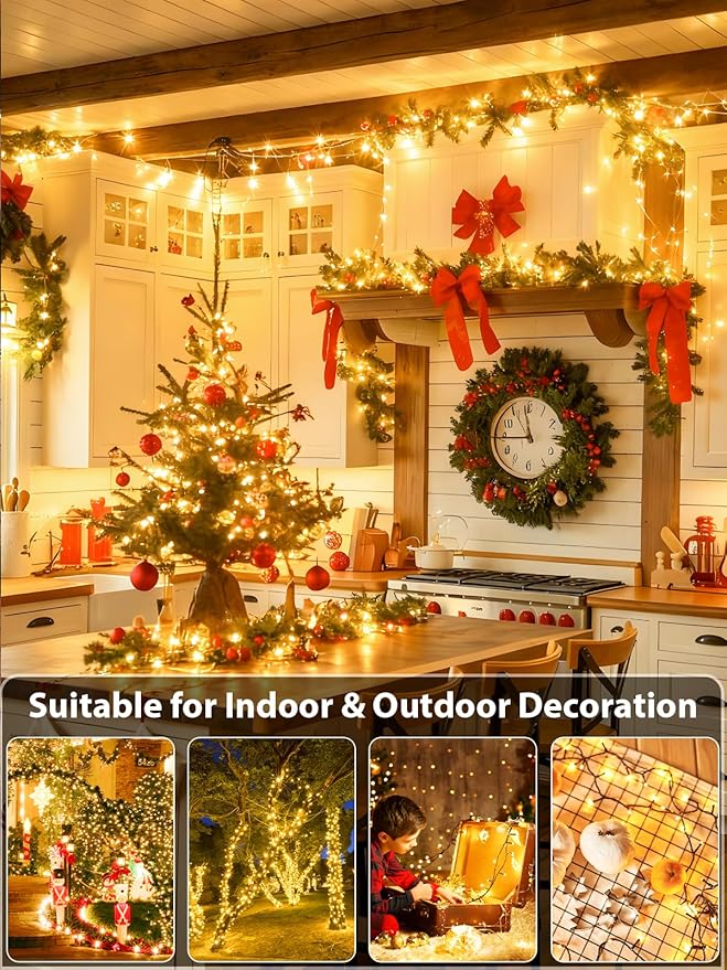 Extendable Christmas String Lights Indoor Outdoor 75.8FT 200 LED Warm White | Green Wire Ultra-bright,8 Modes, Timer and Memory Function, UL Certified Fairy Twinkle Lights Waterproof for Xmas Tree Decor