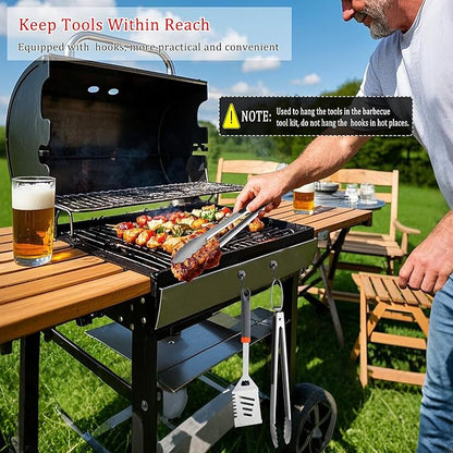 5PCS Grill Tools Set, BBQ Grilling Accessories with Spatula Tongs Apron Hooks, Portable Grill Utensils Set, Stainless Steel Grilling Tools Kit, Camping Tailgating Gifts for Men Dad