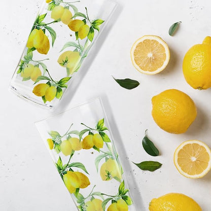 Reston Lloyd Calypso Basics Fresh Lemons 19 oz Acrylic Drinkware Set of 6 – BPA-Free, Indoor/Outdoor, Dishwasher Safe, Lemons with Bees