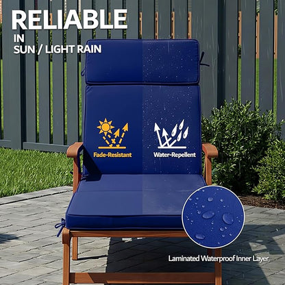 72 x 21 Inch Outdoor Chaise Lounge Cushion - Removable Cover, 4-Section Design, Water-Repellent & Fade-Resistant, 6 Tie Straps, Replacement for Patio & Pool Chairs - Navy