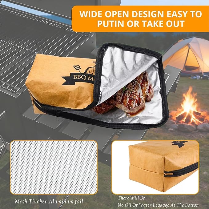 BBQ Blanket for Resting Meat,21inch Reusable Smoker Meat Resting Blanke,Wide Mouth with Handle for Large Brisket/Beef/Pork Shoulders (Khaki)