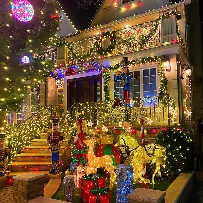 YEGUO 200 LED 66ft String Lights Outdoor Waterproof, Warm White Christmas Light Indoor, 8 Modes Green Wire Twinkle Xmas Tree Light Plug in with Memory Timer