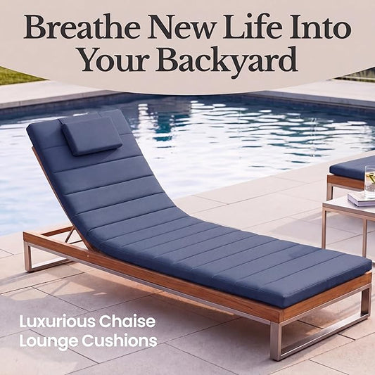Quilted Chaise Lounge Outdoor Patio Furniture Cushions | Water-Resistant Patio Chair Cushions | Durable, High-Density Foam Outdoor Chair Cushions - Heather Indigo, 74"x23" (Chair Not Included)
